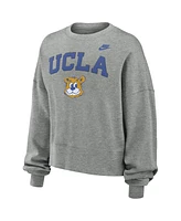 Nike Women's Heather Gray Ucla Bruins Legacy Fleece Classic Arch Oversized Cropped Tackle Twill Sweatshirt