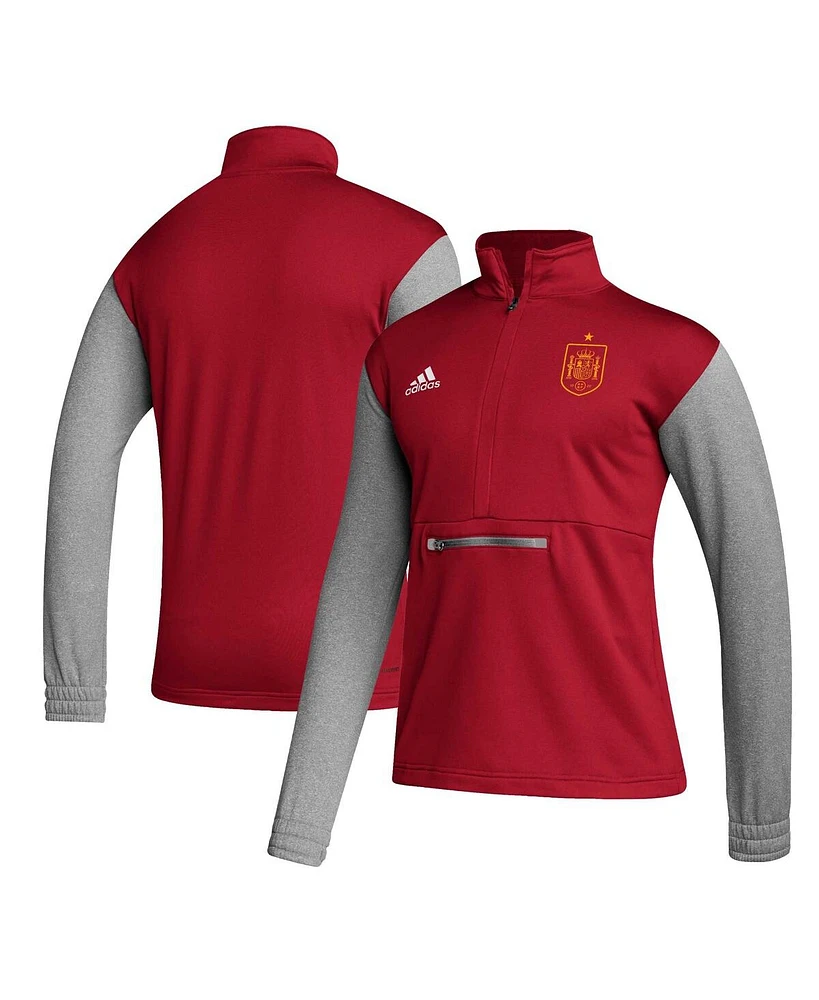 Adidas Men's Red Spain National Team Crest Long Sleeve Half-Zip Top