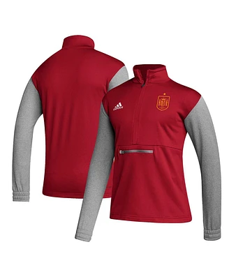 Adidas Men's Red Spain National Team Crest Long Sleeve Half-Zip Top