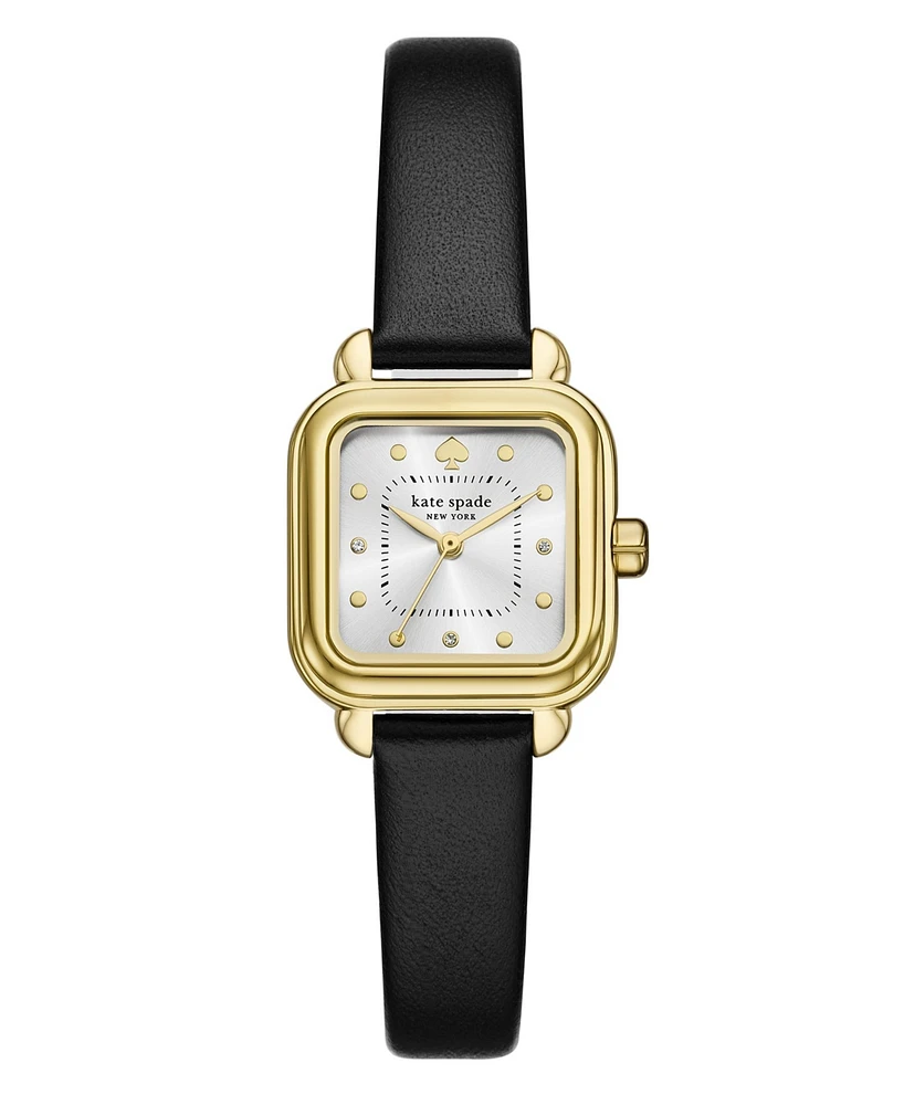Kate Spade New York Women's Gracie Square Three-Hand Black Leather Watch, 25mm