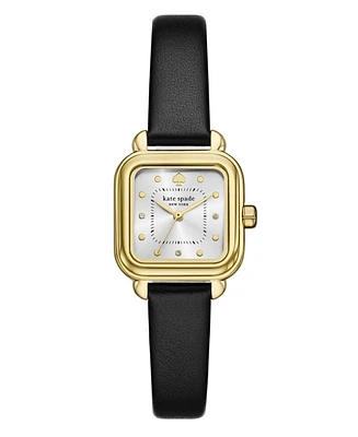 Kate Spade New York Women's Gracie Square Three-Hand Black Leather Watch, 25mm