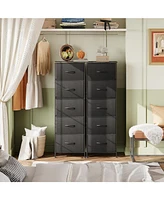 Wlive Fabric Dresser 5-Drawer Tall for Bedroom Storage Organizer with Bins Wood Top Sturdy Steel Frame Chest of Drawers Clo