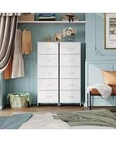 Wlive Fabric Dresser 5-Drawer Tall for Bedroom Storage Organizer with Bins Wood Top Sturdy Steel Frame Chest of Drawers Clo