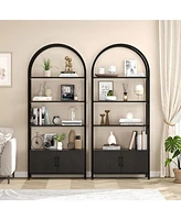 gaomon 4 Tier Bookshelf, Arched Bookcase with Doors Storage