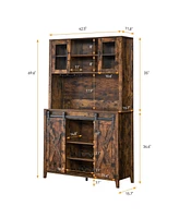 gaomon 70" Farmhouse Bar Wine Cabinet with Sliding Barn Doors, Coffee Liquor Cabinets with Storage Shelves and Glasses Rack for Kitchen