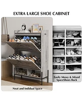 gaomon Shoe Storage Cabinet with 2 Flip Drawers, Hidden Wood Shoe Rack Storage with Adjustable Shelves for Entryway, Slim Wood Shoe Organizer