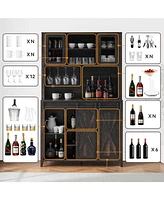 gaomon 70" Farmhouse Bar Wine Cabinet with Sliding Barn Doors, Coffee Liquor Cabinets with Storage Shelves and Glasses Rack for Kitchen