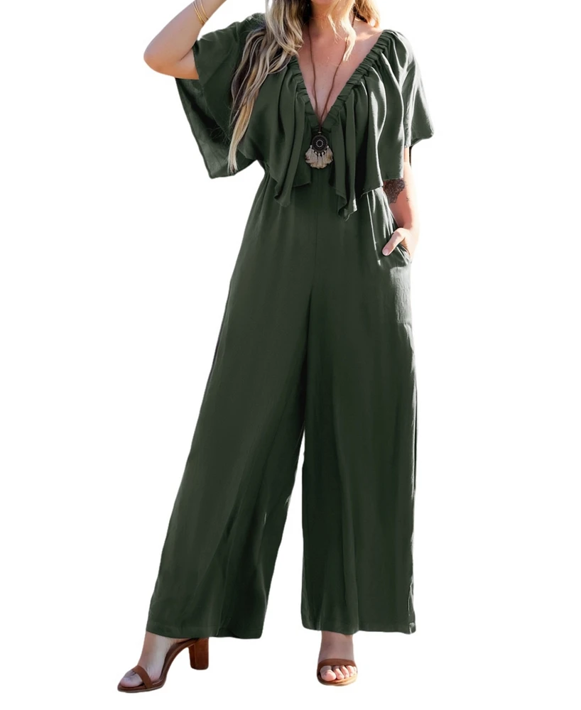 Cupshe Women's Eucalyptus Ruffled Straight Leg Jumpsuit