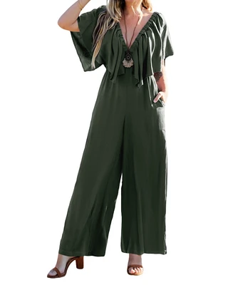 Cupshe Women's Eucalyptus Ruffled Straight Leg Jumpsuit