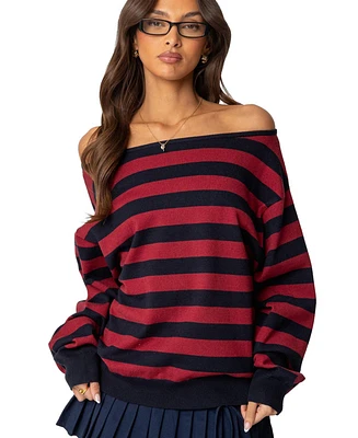 Edikted Women's Sterling Striped Off Shoulder Sweater