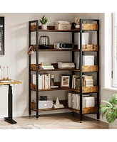 gaomon Corner Bookshelf, 5-Tier Bookshelves with 4 Hooks, Convertible Bookshelf