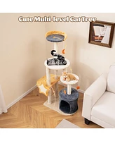 Gymax 50'' Cute Cat Tree for Indoor Cats Multi-level Cat Tower w/ Sisal Scratching Posts