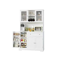 gaomon Kitchen Pantry Storage Cabinet, Modern Buffet Cabinet with Hutch, Tall Kitchen Hutch Cabinet with Microwave Stand, Food Pantry Cabinet with Doo