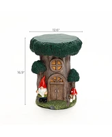 LuxenHome Gnome Tree Stump MgO Indoor and Outdoor Sculpture Side Table