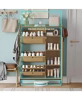 gaomon Shoe Cabinet, Natural Rattan Freestanding Shoe Organizer with 3 Flip-out Drawers and 4 Open Shelves Side Cabinet
