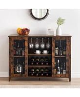 gaomon Wine Bar Cabinet, Wine Bar Cabinet with Glass Shelves & Doors, Small Bar Cabinet with Storage, Liquor Cabinet with Led Light