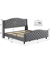 gaomon King Size Velvet Platform Bed Frame w/Headboard and Footboard Upholstered Bed Frames