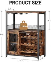 gaomon Wine Bar Cabinet with Led Light 36''H Coffee Bar Cabinet with Detachable Wine Rack and Glass Holder Kitchen Buffet Sideboard w/Storage Shelf Fr