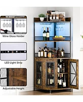 gaomon Corner Bar Cabinet with Power Outlet and Led Light