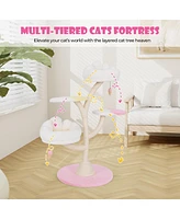 Gymax Multi-Layer Cat Tree Cute Cat Tower w/ 2 Cat Perches & 2 Platforms