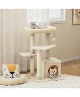 Gymax Petsjoy Cat Tree Indoor Activity Cat Tower w/ Perch & Hanging Ball for Play Rest