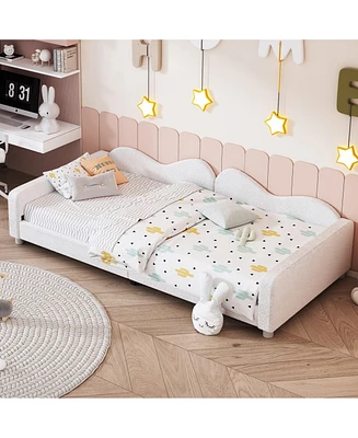 Upholstered Daybed, Sherpa Fabric Sofabed with Cloud-Shaped Backrest, No Box-spring Needed, White