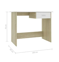 vidaXL Desk White and Sonoma Oak 39.4"x19.7"x29.9" Engineered Wood