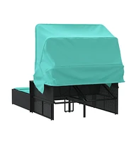 vidaXL Double Sun Lounger with Canopy and Cushions Poly Rattan