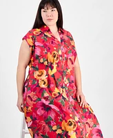 julia jordan Plus Floral-Print Button-Down Shirtdress