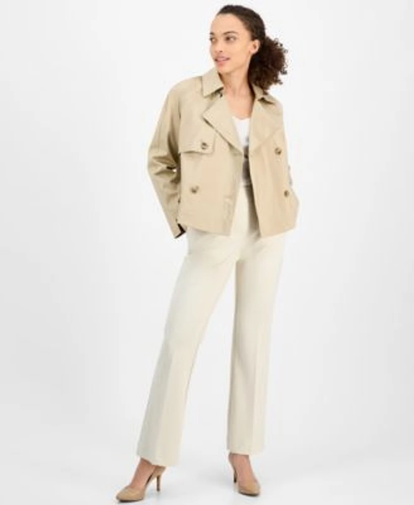Ak Anne Klein Petite Short Trench Coat Straight Leg Pants