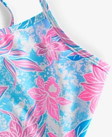 Breaking Waves Big Girls Floral Cutout One-Piece Swimsuit