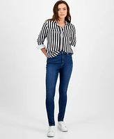 I.n.c. International Concepts Petite Striped Contrast-Cuff Shirt, Exclusively at Macy's