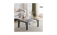 Slickblue Two-Tier Tempered Glass Coffee Table for Modern and Elegant Living Room Decor