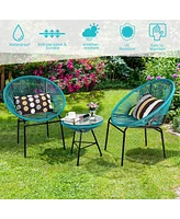 3 Pcs Patio Acapulco Furniture Bistro Set Plastic Rope Glass Table