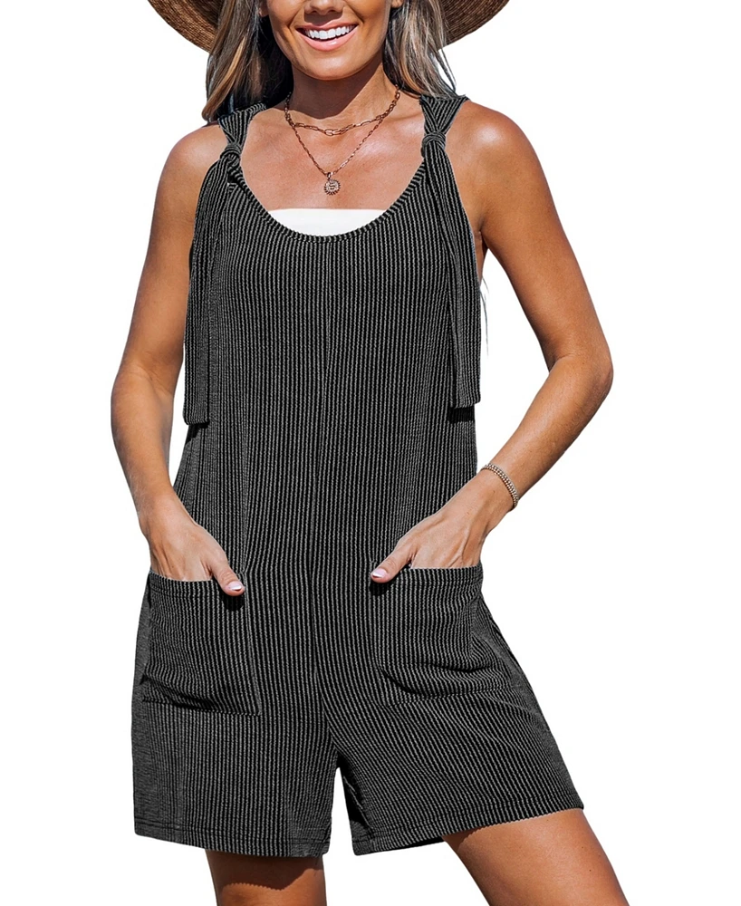 Cupshe Women's Ribbed Knotted Strap Straight Leg Romper