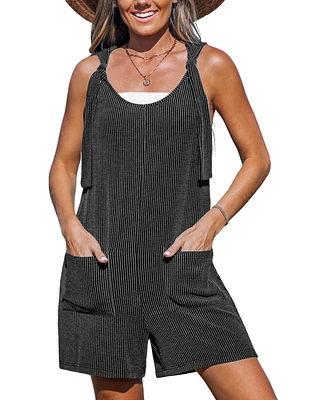 Cupshe Women's Ribbed Knotted Strap Straight Leg Romper