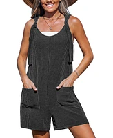 Cupshe Women's Ribbed Knotted Strap Straight Leg Romper