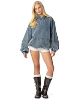 Edikted Women's Marney Oversized Studded Denim Hoodie