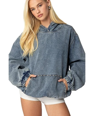 Edikted Women's Marney Oversized Studded Denim Hoodie