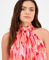 I.n.c. International Concepts Petite Printed Pleated Halterneck Top, Exclusively at Macy's