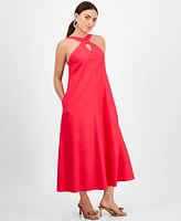 I.n.c. International Concepts Petite Linen-Blend Halter Maxi Dress, Exclusively at Macy's