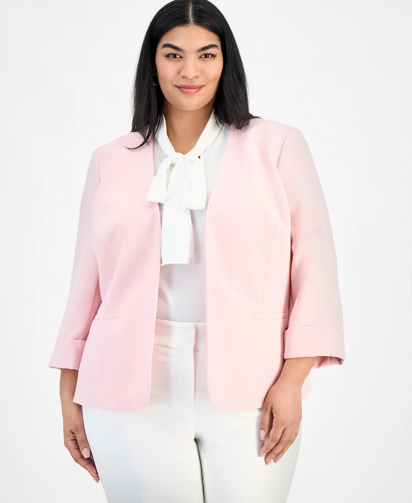 Kasper Plus Women's Cuffed-Sleeve Open-Front Blazer