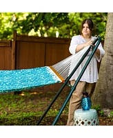 Quilted Outdoor Hammock with Spreader Bars - Heavy-Duty 450-Pound Capacity Double for Outside Khaki Stripe