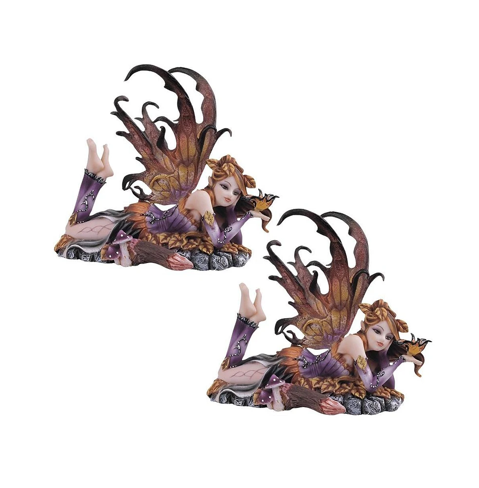 Fc Design 2-pc Set" 6"H Brown Fairy Laying on Leaves Figurine Statue Ornament Home Room Office Decor and Perfect Ideas for Housewarming, Holidays and