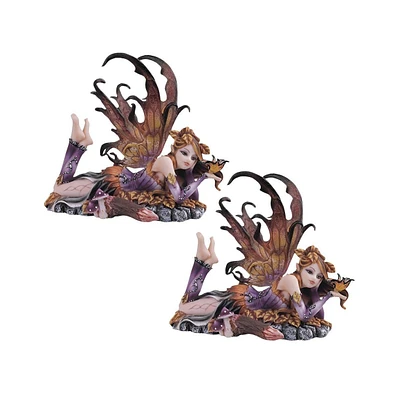 Fc Design 2-pc Set" 6"H Brown Fairy Laying on Leaves Figurine Statue Ornament Home Room Office Decor and Perfect Ideas for Housewarming, Holidays and