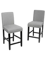 Gymax 4PCS Upholstered Counter Stools Bar Stool Home Kitchen w/ Wooden Legs Grey