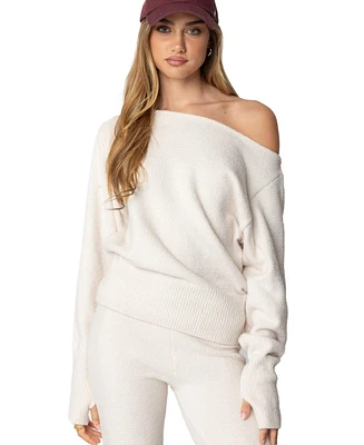 Edikted Women's Plush Oversized Asymmetric Sweater