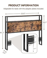 gaomon Full Size Headboard, Headboard with 2 Outlets, Led Lights and Usb Ports, Adjustable Height, Storage Rack, Sturdy and Stable, Easy Assembly, Rus
