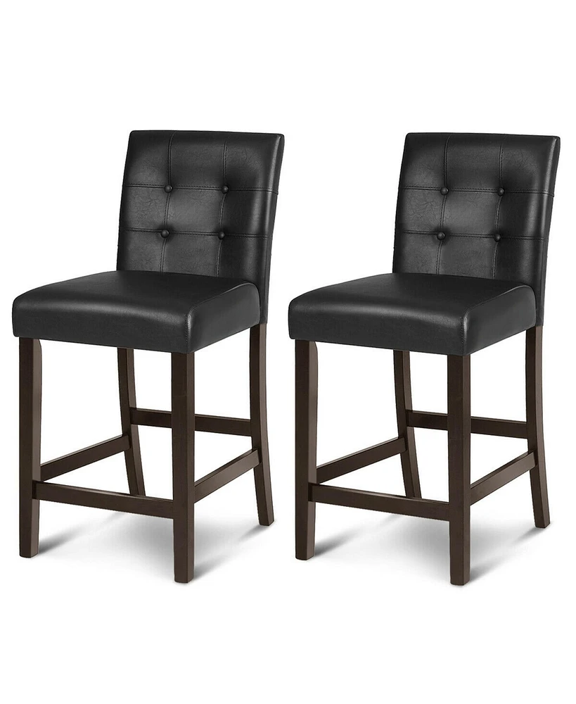 Gymax Set of 2 Bar Stools 25inch Counter Height Barstool Pub Chair Rubber Wood Black