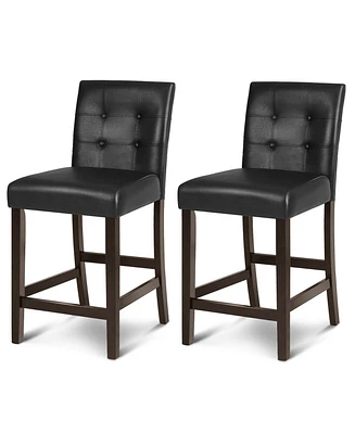 Gymax Set of 2 Bar Stools 25inch Counter Height Barstool Pub Chair Rubber Wood Black